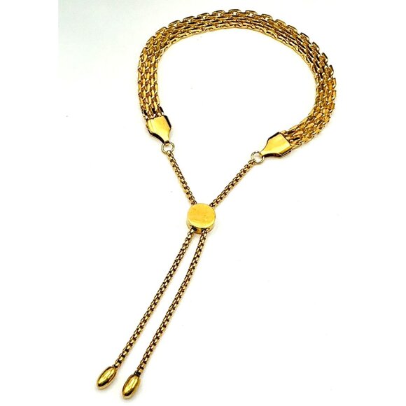 Gold-Tone Adjustable Bolo Bracelet With Double Chain Tassels - Picture 1 of 5